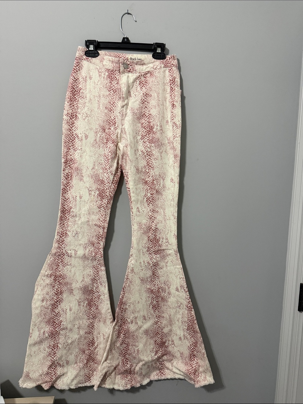Peach Love California Pink Snakeskin Flare Pants